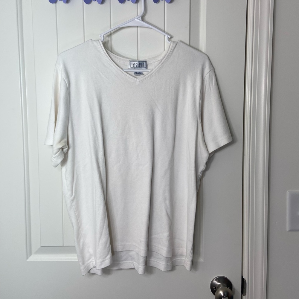 Vintage Jennifer Moore women’s solid white v-neck loose relaxed tshirt cotton XL